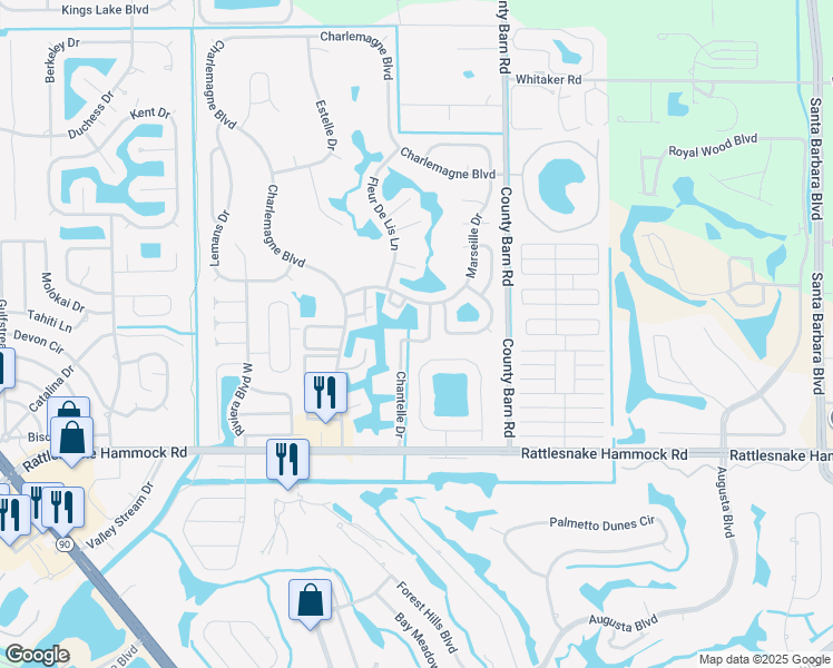 map of restaurants, bars, coffee shops, grocery stores, and more near 4310 Chantelle Drive in Naples