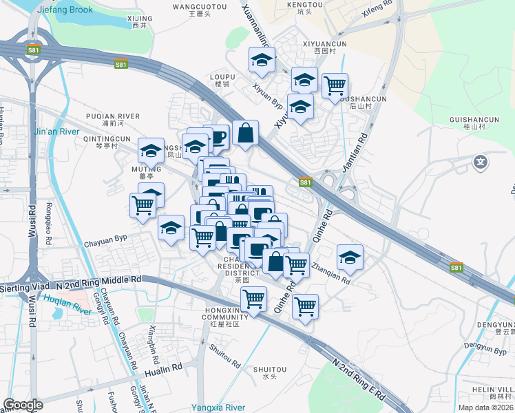 map of restaurants, bars, coffee shops, grocery stores, and more near 502 Hua Lin Lu in Fu Zhou Shi