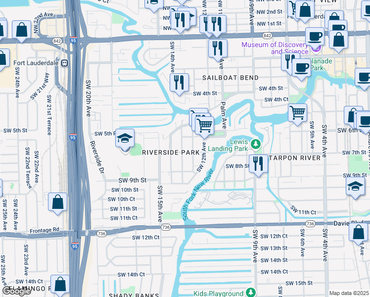 map of restaurants, bars, coffee shops, grocery stores, and more near 623 Southwest 14th Avenue in Fort Lauderdale