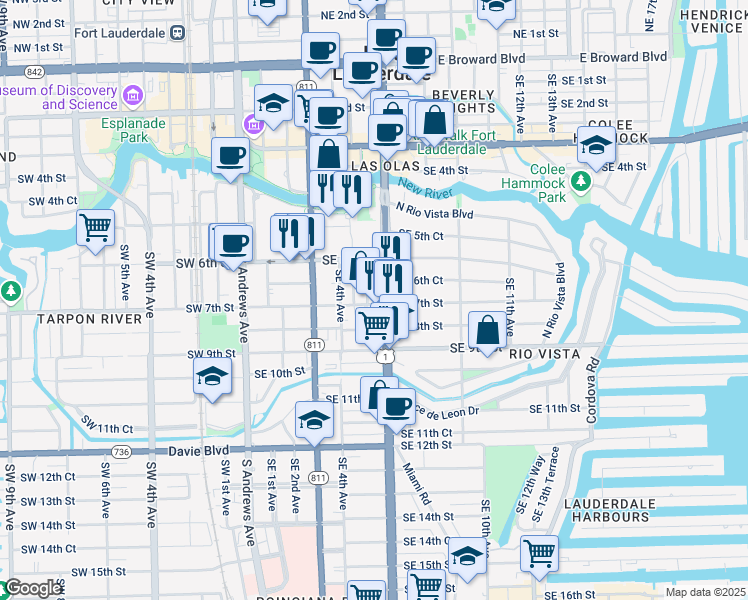 map of restaurants, bars, coffee shops, grocery stores, and more near 519 Southeast 7th Street in Fort Lauderdale