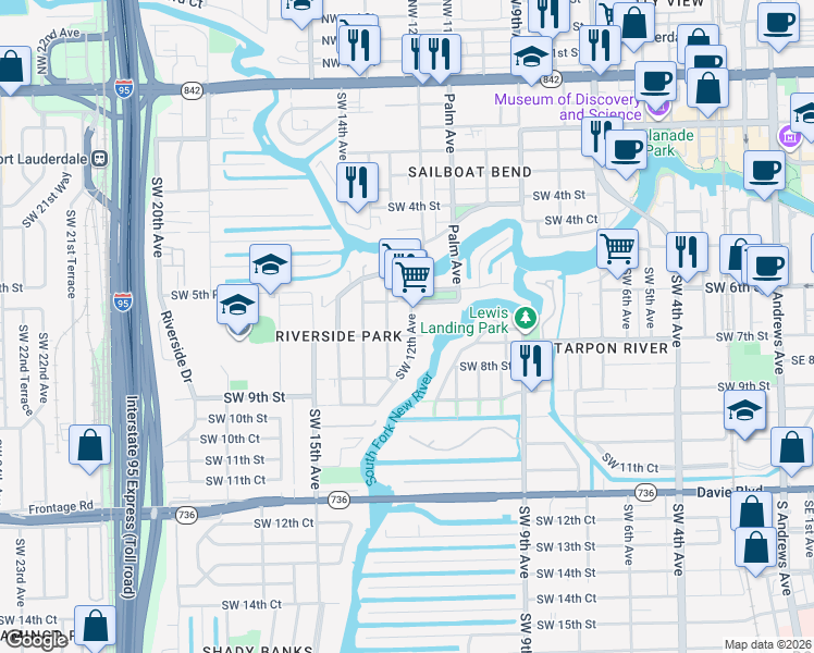 map of restaurants, bars, coffee shops, grocery stores, and more near 620 Southwest 13th Avenue in Fort Lauderdale