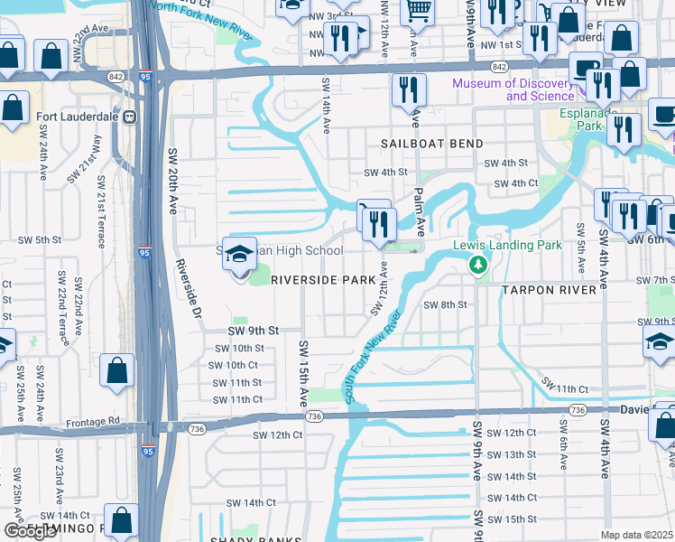 map of restaurants, bars, coffee shops, grocery stores, and more near 623 Southwest 14th Avenue in Fort Lauderdale