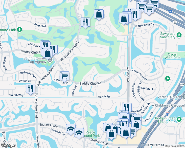 map of restaurants, bars, coffee shops, grocery stores, and more near 350 Fern Drive in Weston