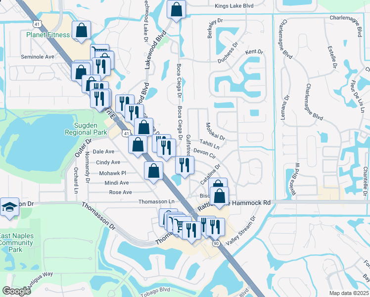 map of restaurants, bars, coffee shops, grocery stores, and more near 4320 Gulfstream Drive in Naples
