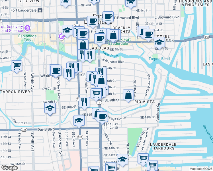 map of restaurants, bars, coffee shops, grocery stores, and more near 701 Southeast 7th Street in Fort Lauderdale