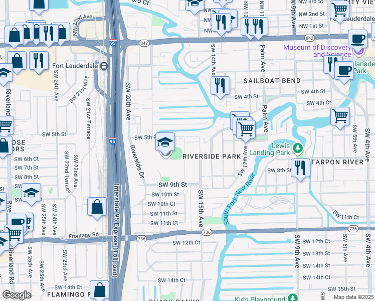 map of restaurants, bars, coffee shops, grocery stores, and more near 640 Southwest 16th Avenue in Fort Lauderdale