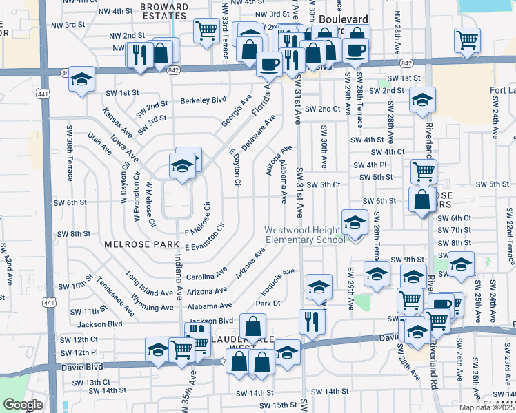 map of restaurants, bars, coffee shops, grocery stores, and more near 610 Carolina Avenue in Fort Lauderdale