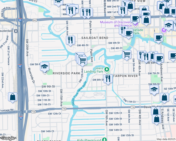 map of restaurants, bars, coffee shops, grocery stores, and more near 1120 Southwest 6th Street in Fort Lauderdale