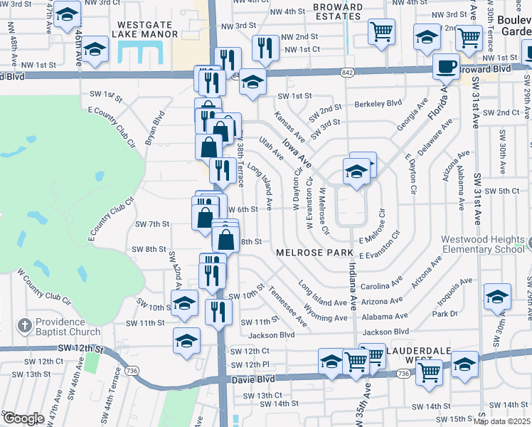 map of restaurants, bars, coffee shops, grocery stores, and more near 601 Long Island Avenue in Fort Lauderdale
