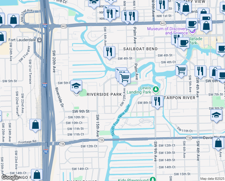 map of restaurants, bars, coffee shops, grocery stores, and more near 626 Southwest 14th Avenue in Fort Lauderdale