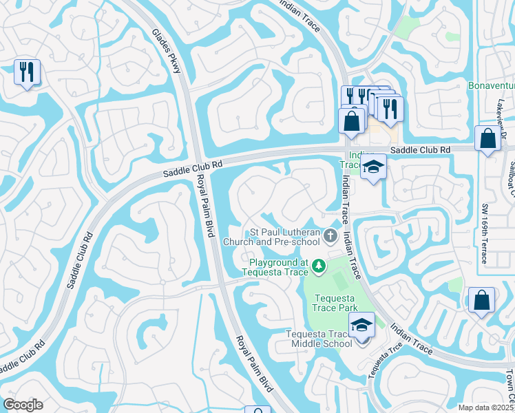 map of restaurants, bars, coffee shops, grocery stores, and more near 319 Palm Boulevard in Weston