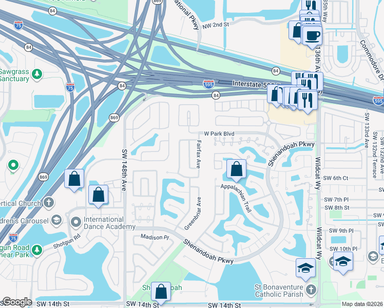 map of restaurants, bars, coffee shops, grocery stores, and more near 520 Sumter Avenue in Davie