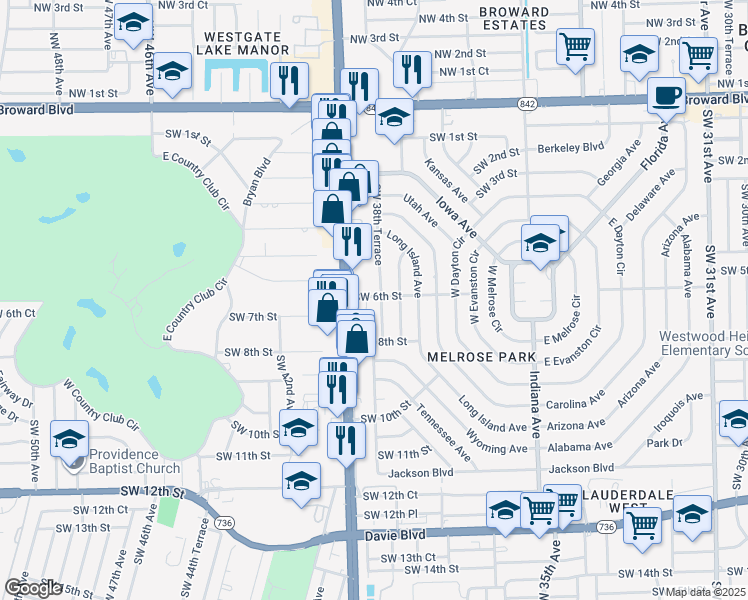 map of restaurants, bars, coffee shops, grocery stores, and more near 3820 Southwest 6th Street in Fort Lauderdale