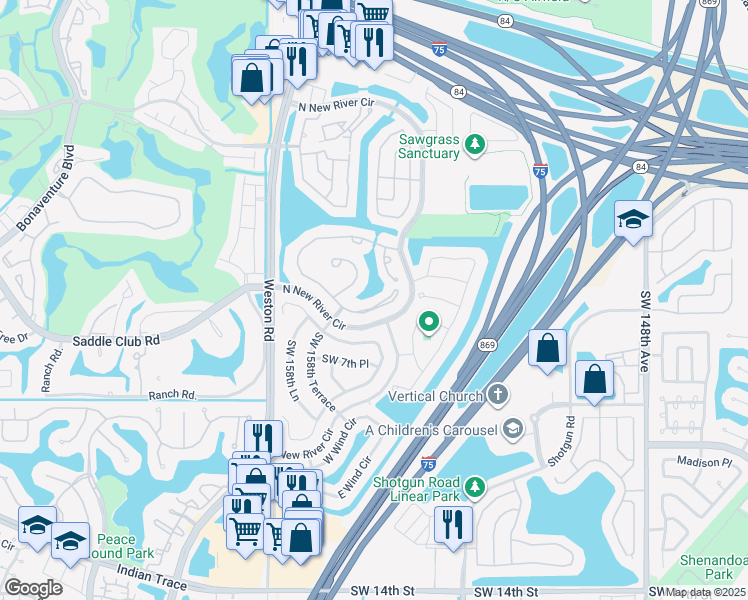 map of restaurants, bars, coffee shops, grocery stores, and more near 219 Lakeside Circle in Sunrise