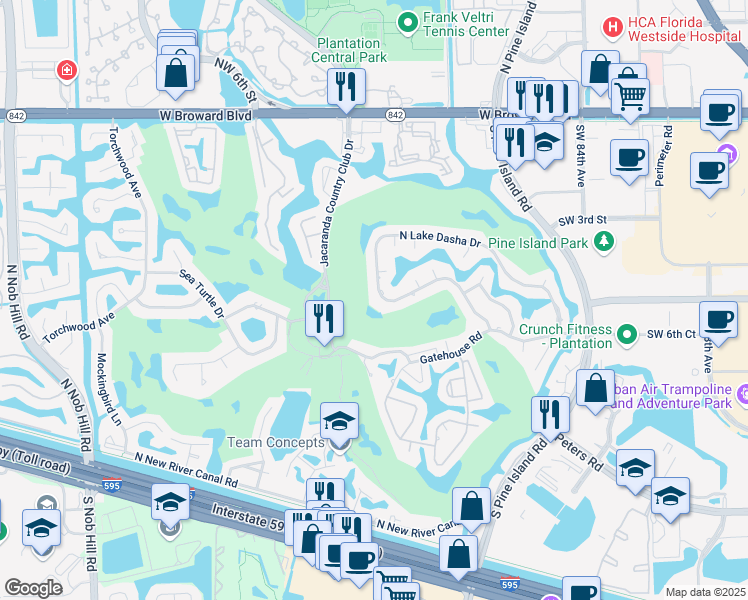 map of restaurants, bars, coffee shops, grocery stores, and more near 521 West Lake Dasha Drive in Plantation