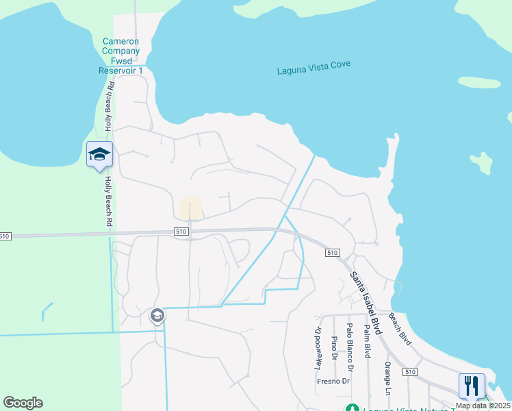 map of restaurants, bars, coffee shops, grocery stores, and more near 6 Ocelot Trail Road in Laguna Vista