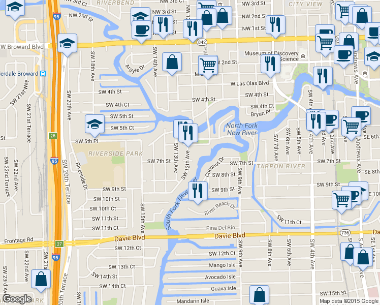 map of restaurants, bars, coffee shops, grocery stores, and more near 1120 Southwest 6th Street in Fort Lauderdale