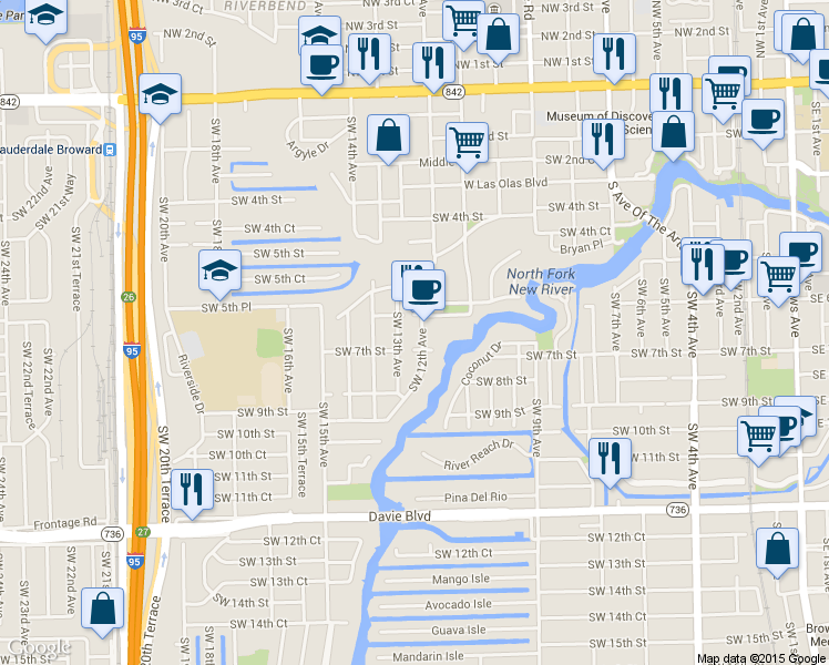 map of restaurants, bars, coffee shops, grocery stores, and more near 620 Southwest 13th Avenue in Fort Lauderdale