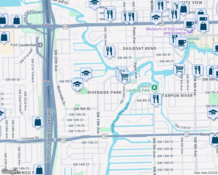 map of restaurants, bars, coffee shops, grocery stores, and more near 623 Southwest 14th Avenue in Fort Lauderdale