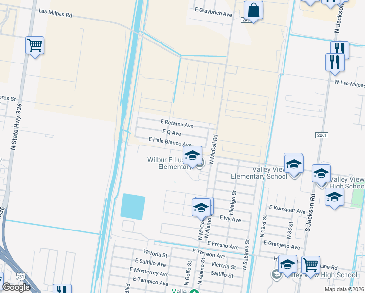 map of restaurants, bars, coffee shops, grocery stores, and more near 2514 East Palo Blanco Avenue in Hidalgo