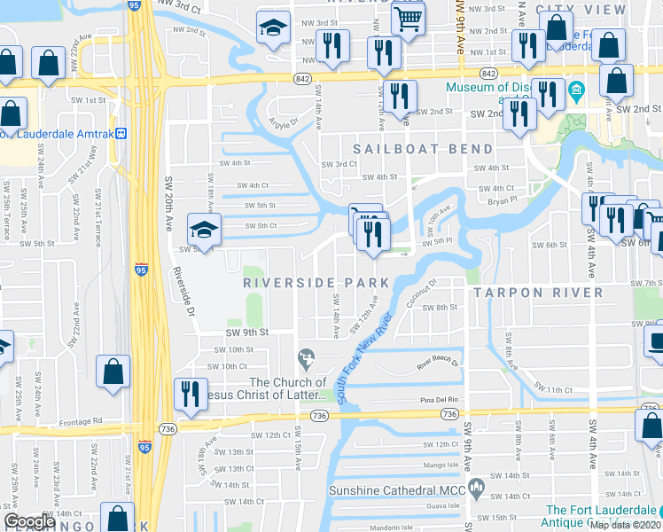 map of restaurants, bars, coffee shops, grocery stores, and more near 623 Southwest 14th Avenue in Fort Lauderdale