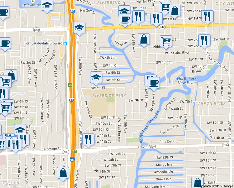 map of restaurants, bars, coffee shops, grocery stores, and more near 640 Southwest 16th Avenue in Fort Lauderdale