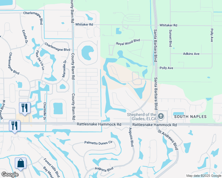 map of restaurants, bars, coffee shops, grocery stores, and more near 4564 Andover Way in Naples