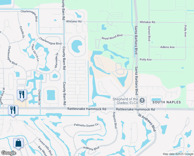 map of restaurants, bars, coffee shops, grocery stores, and more near 4564 Andover Way in Naples