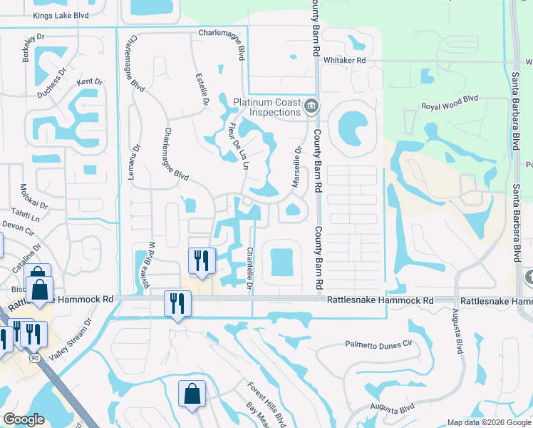 map of restaurants, bars, coffee shops, grocery stores, and more near 4310 Chantelle Drive in Naples