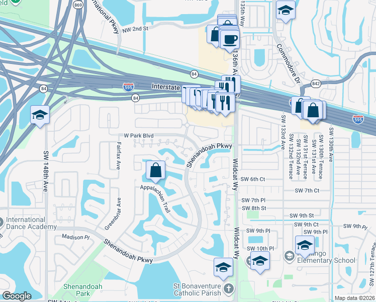 map of restaurants, bars, coffee shops, grocery stores, and more near 13866 Langley Place in Davie