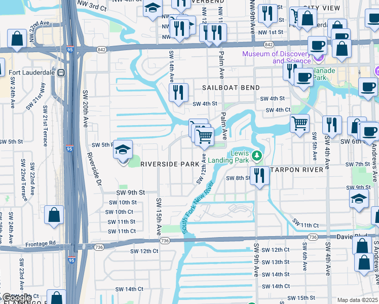 map of restaurants, bars, coffee shops, grocery stores, and more near 620 Southwest 13th Avenue in Fort Lauderdale