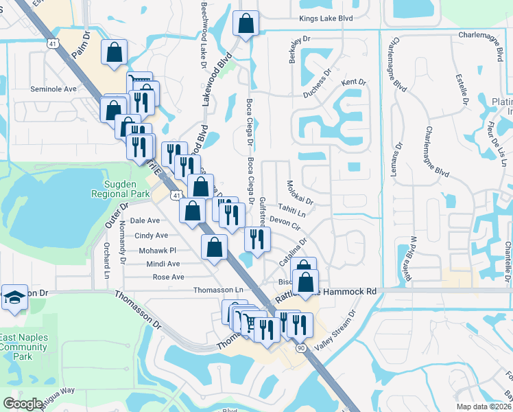map of restaurants, bars, coffee shops, grocery stores, and more near 4320 Gulfstream Drive in Naples