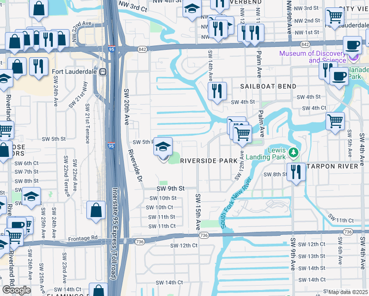 map of restaurants, bars, coffee shops, grocery stores, and more near 640 Southwest 16th Avenue in Fort Lauderdale