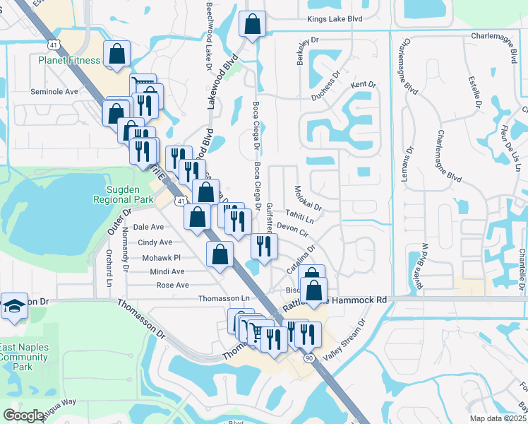 map of restaurants, bars, coffee shops, grocery stores, and more near 4320 Gulfstream Drive in Naples