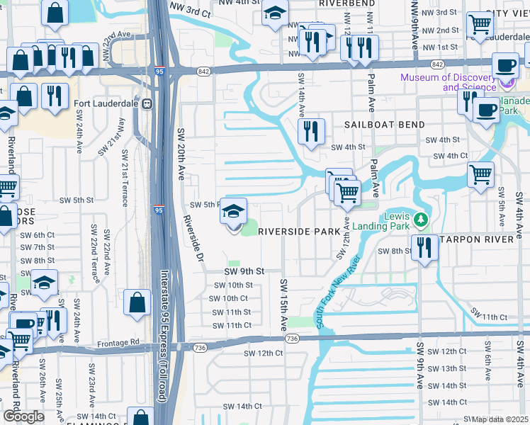 map of restaurants, bars, coffee shops, grocery stores, and more near 608 Southwest 16th Avenue in Fort Lauderdale