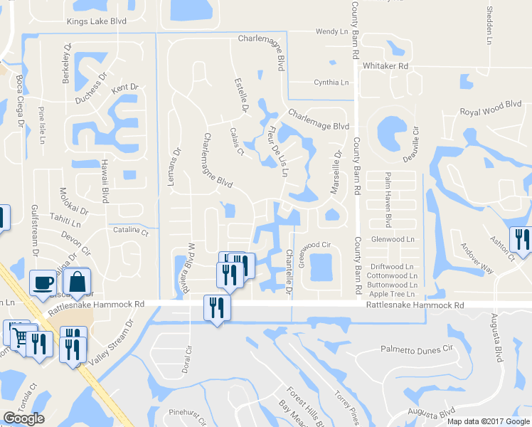 map of restaurants, bars, coffee shops, grocery stores, and more near 148 Lake Point Lane in Naples