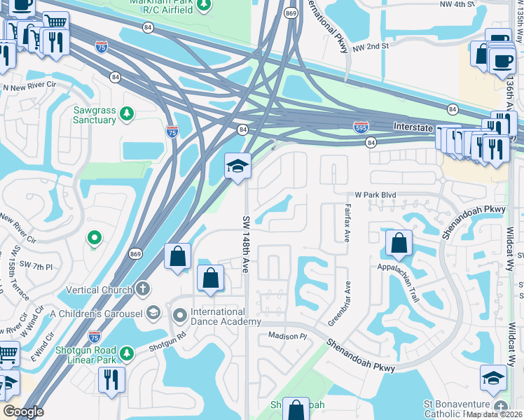 map of restaurants, bars, coffee shops, grocery stores, and more near 14794 Via Tivoli Court in Davie