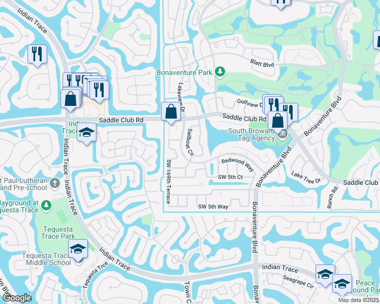 map of restaurants, bars, coffee shops, grocery stores, and more near 421 Sailboat Circle in Weston