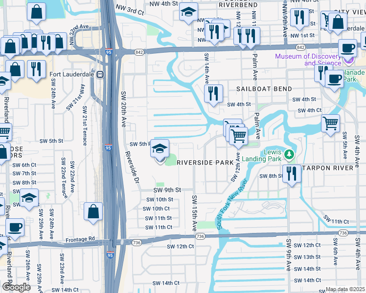 map of restaurants, bars, coffee shops, grocery stores, and more near 1540 Southwest 5th Place in Fort Lauderdale