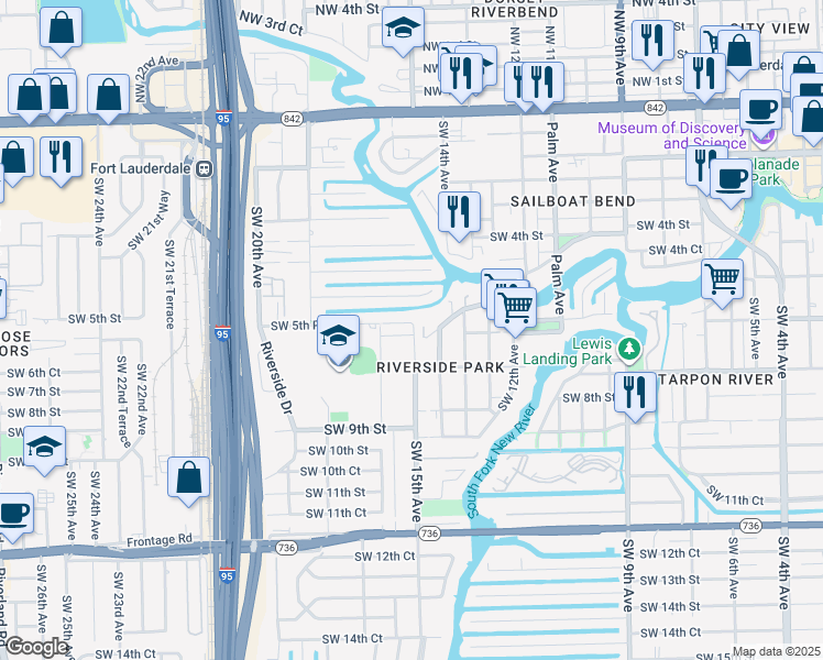 map of restaurants, bars, coffee shops, grocery stores, and more near 1516 Southwest 5th Court in Fort Lauderdale