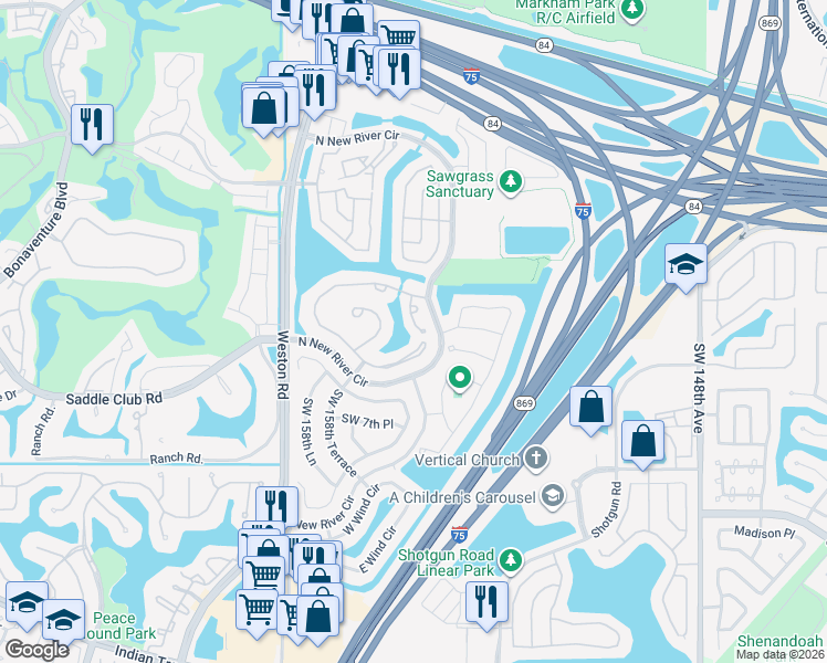 map of restaurants, bars, coffee shops, grocery stores, and more near 450 Lakeside Circle in Sunrise
