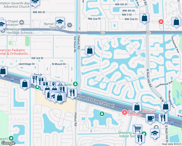 map of restaurants, bars, coffee shops, grocery stores, and more near 11018 Whitehawk Street in Plantation