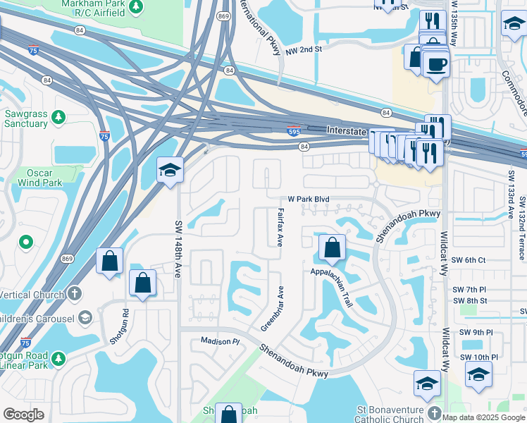 map of restaurants, bars, coffee shops, grocery stores, and more near 14451 Lexington Place in Davie