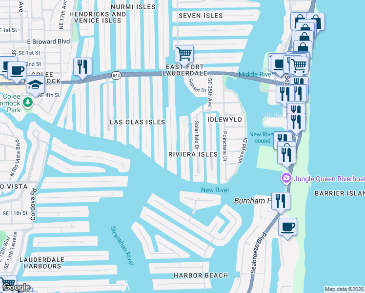 map of restaurants, bars, coffee shops, grocery stores, and more near 641 Flamingo Drive in Fort Lauderdale