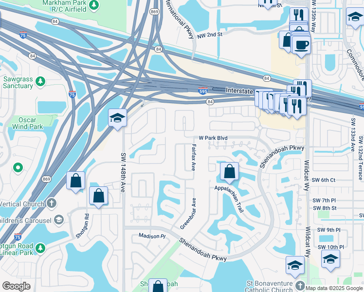 map of restaurants, bars, coffee shops, grocery stores, and more near 14451 Lexington Place in Davie