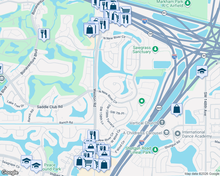 map of restaurants, bars, coffee shops, grocery stores, and more near 550 Lakeside Circle in Sunrise