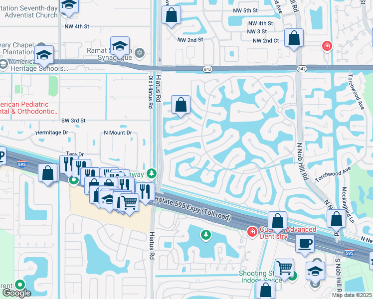 map of restaurants, bars, coffee shops, grocery stores, and more near 11018 Whitehawk Street in Plantation