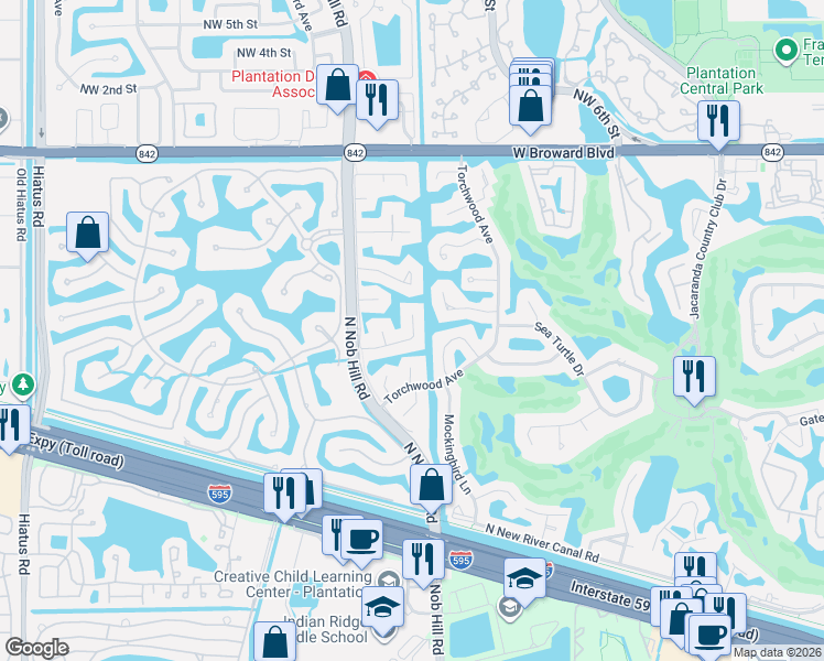 map of restaurants, bars, coffee shops, grocery stores, and more near 471 Southwest 101st Avenue in Plantation