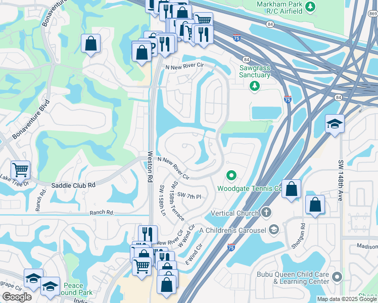 map of restaurants, bars, coffee shops, grocery stores, and more near 334 Lakeside Court in Sunrise