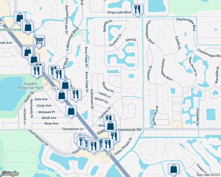 map of restaurants, bars, coffee shops, grocery stores, and more near 115 Blue Ridge Drive in Naples